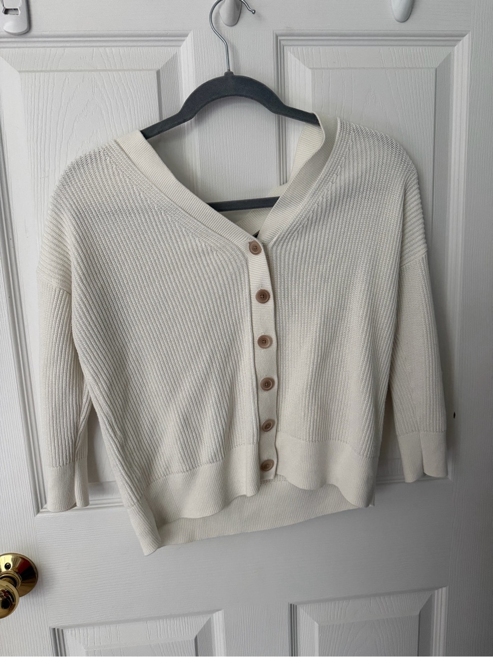 Cream Button-Front Knit Sweater